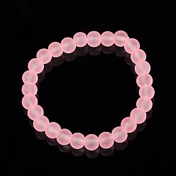 Pink Stretchy Frosted Glass Beads Kids Bracelets for Children's Day, Pink, 42mm