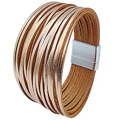 PeachPuff PU Leather Multi-strand Bracelets, with Magnetic Clasps, PeachPuff, 8-1/8 inch(20.5cm)