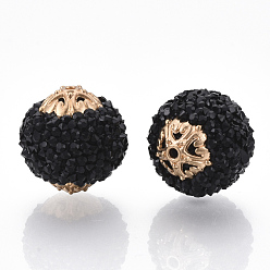 Black Handmade Indonesia Beads, with Metal Findings, Round, Golden, Black, 19.5x18.5~19mm, Hole: 1.5mm