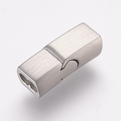 Stainless Steel Color 304 Stainless Steel Magnetic Clasps with Glue-in Ends, Rectangle, Frosted, Stainless Steel Color, 20.5x8x6.5mm, Hole: 3x6mm