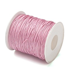 Pink Eco-Friendly Waxed Cotton Thread Cords, Macrame Beading Cords, for Bracelet Necklace Jewelry Making, Pink, 1mm, about 100yards/roll