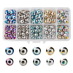 Mixed Color 10 Colors Electroplate Glass Beads, Round with Evil Eye Pattern, Mixed Color, 185pcs/box