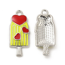 Желтый Подвески из сплава с эмалью на летнюю тематику, ледяная присоска с сердечками, платина, желтые, 24x10x3 мм, отверстие : 1.8 мм