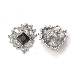 Black Alloy Glass Pendants, Gunmetal, Heart Charms, Black, 23x24x6mm, Hole: 4.5x3mm