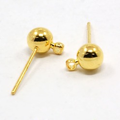 Золотой Латунный шар сообщение уха шпильки, с петлей и 304 штифтами из нержавеющей стали, золотые, 15.2~15.7x5 мм, отверстие : 1 мм, штифты : 0.7 мм