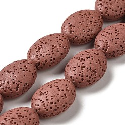 Sienna Natural Lava Rock Beads Strands, Dyed, Flat Oval, Sienna, 18~18.5x14x7mm, Hole: 1.2mm, about 21pcs/strand, 15.16''(38.5~39cm)
