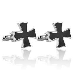 Black Zinc Alloy Cross Cufflinks, for Apparel Accessories, Black, 19x19mm