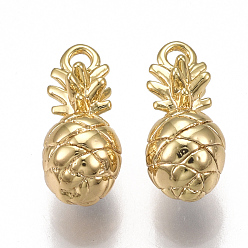 Real 18K Gold Plated Brass Charms, Pineapple, Nickel Free, Real 18K Gold Plated, 12x5.5mm, Hole: 1mm