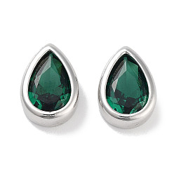 Зеленый Латунные шарики циркония кубической, слеза, платина, зелёные, 11x8x4 мм, отверстие : 2.5x1.2 мм