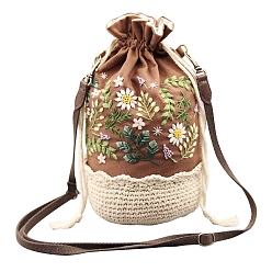 Sienna Flower Lace Embroidery Crossbody Bag Kits with Instructions, Embroidery Starter Kit for Beginners Arts, Sienna, Finish Product: 270x140mm