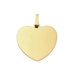Golden 304 Stainless Steel Stamping Blank Tag Pendants, Ion Plating(IP), Heart Charms, Golden, 24x25x2mm, Hole: 6.5x3mm