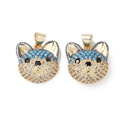 Sky Blue Brass Micro Pave Cubic Zirconia Pendants, Real 16K Gold Plated, Dog Charms, Sky Blue, 16.5x16x7.5mm, Hole: 5x3mm