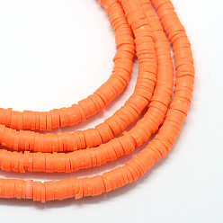 Orange Red Flat Round Eco-Friendly Handmade Polymer Clay Beads, Disc Heishi Beads for Hawaiian Earring Bracelet Necklace Jewelry Making, Orange Red, 8x0.5~1mm, Hole: 2mm, about 380~400pcs/strand, 17.7 inch