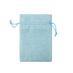 Aqua Linenette Drawstring Bags, Rectangle, Aqua, 14x10cm