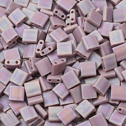 (TL410FR) Matte Opaque Mauve AB Perles miyuki tila, perles de rocaille japonais, 2-trou, (tl410fr) mauve opaque mat ab, 5x5x1.9mm, Trou: 0.8mm, environ590 pcs / 50 g