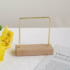 Golden Horizontal Bar Iron Earrings Display Stands with Wood Base, Jewelry Rack for Earrings Storage, Golden, 9x8.5cm