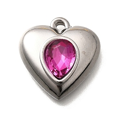 Роза 304 подвески из нержавеющей стали, со стразами, цвет нержавеющей стали, сердце, роза, 17.5x16.5x5.5 мм, отверстие : 1.4 мм