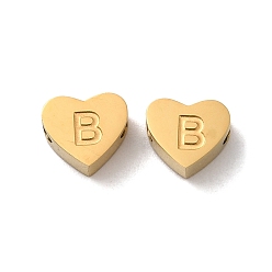 Letter B Ionenbeschichtung (IP) 304 Edelstahlperlen, golden, Herz mit Brief, Buchstaben b, 5.5x6.5x3 mm, Bohrung: 1.6 mm