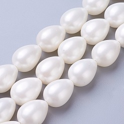 White Electroplate Shell Pearl Beads Strands, teardrop, White, 17.5~18x12.5~13mm, Hole: 1mm, about 23pcs/strand, 15.7 inch(40cm)