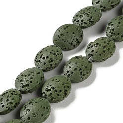 Темно-оливково-зеленый Нити бусин из натурального камня, окрашенные в лавовый камень, Плоско-овальные, темно-оливковый зеленый, 10~11x8~8.5x4 мм, отверстие : 0.6 мм, около 36 шт / нитка, 14.80'' (37.6 см)