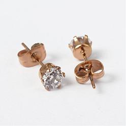 Golden 304 Stainless Steel Stud Earrings, with Cubic Zirconia, Golden, 16mm, Pin: 0.8mm