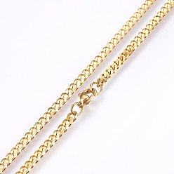 Golden 304 Stainless Steel Curb Chain Necklaces, with Lobster Claw Clasps, Golden, 19.69 inch(50cm), 3.5x1mm