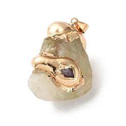 Лимонный Кварц Подвески из необработанного натурального лимонного кварца и аметиста с гальваническим покрытием, подвески-самородки с латунной фурнитурой, золотые, стойки покрытие, 36.5~50x25~32.5x17~30.5 мм, отверстие : 4x6 мм