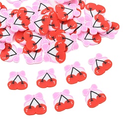 Красный Бусины из полимерной глины , вишня с бантом, без отверстия , красные, 5.5~6.5x5~6x0.5~0.6 мм, Около 20000 шт / 500 г