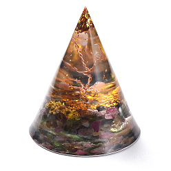 Tourmaline Orgonite Pyramid, Resin Pointed Home Display Decorations, with Natural Tourmaline, Garnet, Gold Foil and Copper Wires Inside, 50x59mm