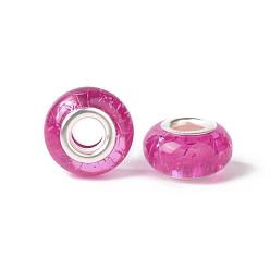 Camellia Rondelle Resin European Beads, Large Hole Beads, with Glitter Powder and Platinum Tone Brass Double Cores, Camellia, 13.5x8mm, Hole: 5mm