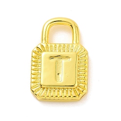 Letter T Eco-friendly Rack Plating Brass Pendants, Cadmium Free & Lead Free, Long-Lasting Plated, Lock with Alphabet, Real 18K Gold Plated, Letter.T, 15x10x3mm, Hole: 3.5x4mm