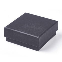 Черный Красно-бумажные картонные шкатулки для драгоценностей, кольцо / серьга, квадратный, чёрные, 7.3x7.3x3 см