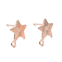 Real Rose Gold Plated 201 Stainless Steel Stud Earring Findings, with Horizontal Loop and 316 Stainless Steel Pin, Star, Real Rose Gold Plated, 13x10mm, Hole: 1.4mm, Pin: 0.7mm
