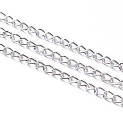 Platinum Iron Twisted Chains Curb Chains, Unwelded, with Spool, Platinum, Nickel Free, Link: about 2mm wide, 3.5mm long, 0.5mm thick, about 328.08 Feet(100m)/roll