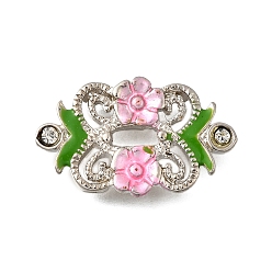 Pink Латунные хрустальные стразы цветы многорядные звенья, Эмаль стиле, без кадмия и без свинца, стойки покрытие, платина, розовые, 17x27x5 мм, отверстие : 2 мм