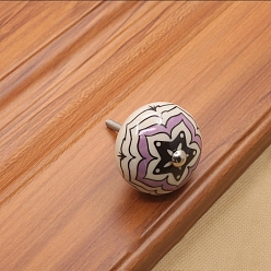 Orchid Flower Pattern Porcelain Drawer Knobs, with Metal Finding, Pumpkin Cabinet Handle, Orchid, 40x26mm