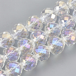 Clear AB Electroplate Glass Beads Strands, Faceted, Heart, Clear AB, 9x10mm, Hole: 1.5mm, about 60pcs/strand, 22 inch