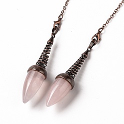 Rose Quartz Natural Rose Quartz Dowsing Pendulums, with Red Copper Plated Brass Chains, Egg Charm, 250~255mm, Hole: 2mm