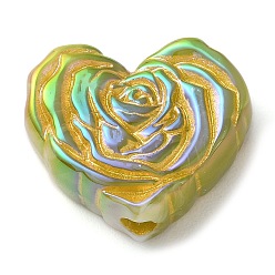 Green Yellow Metal Enlaced Heart Rose Opaque Acrylic Bead, DIY Jewelry Bead, Green Yellow, 19.5x23x9.5mm, Hole: 3.5mm