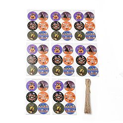 Colorful Paper Round Hanging Tags Candy Box Cookies Bag Message Cards for Halloween, with Jute Rope, Halloween Themed Pattern, 40mm, Hole: 3.5mm, 6 pcs/sheet, 8 sheets