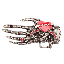 Red Zinc Alloy Enamel Buckles, Gothic Skull Skeleton Hand Heart Belt Fastener, for Men's Belt, Red, 130x65mm
