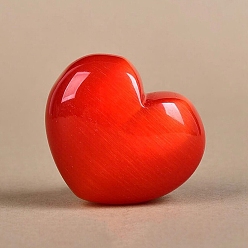 Red Cat Eye Display Decoration, No Hole Heart Beads for Home Decoration, Red, 25x30x15mm