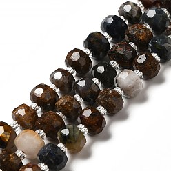 Pietersite Natural Pietersite Beads Strands, with Seed Beads, Faceted, Rondelle, 8x6mm, Hole: 1.2~1.4mm, about 20~22pcs/strand, 7.09~7.48 inch(18~19cm)