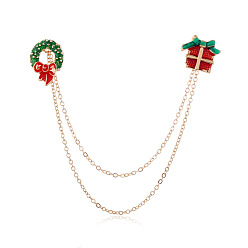 SD149 Christmas Bell Santa Claus Enamel Pin Chain Brooch Fashion Accessory