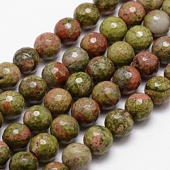 Unakite Natural Unakite Beads Strands, Faceted, Round, 12mm, Hole: 1mm, about 31pcs/strand, 14.9 inch~15.1 inch