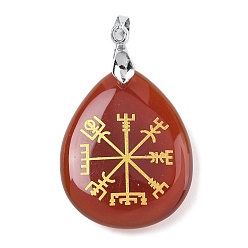 Красный Агат Подвески из натурального сердолика (окрашенные и нагретые), с реечной обшивкой латунными выводами, без кадмия и без свинца, очарование слезы, 31x25x5~7 мм, отверстие : 4.5x4 мм