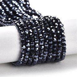 Black Electroplate Opaque Glass Beads Strands, Faceted(32 Facets), Pearl Luster Plated, Round, Black, 3mm, Hole: 0.8mm, about 164~166pcs/strand, 19.69~19.88 inch(50~50.5cm)