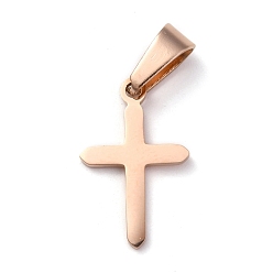 Rose Gold 304 Stainless Steel Pendants, for Jewelry Making, Cross, Rose Gold, 19x12x1.2mm, Hole: 3.5x7mm