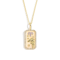 Aries Brass Micro Pave Cubic Zirconia Rectangle with Constellation Pendant Necklaces, with Enamel, Cable Chain Necklace for Women, Aries, 15-3/4 inch(40cm)