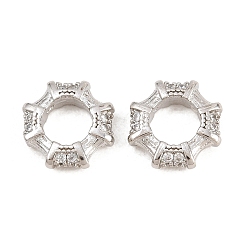 Серебро Восьмиугольные латунные микропаве прозрачные кубические циркониевые бусины европейские, RONDELLE большие шарики отверстия, долговечный, стойки покрытие, без свинца и без кадмия, серебряные, 10x10x3 мм, отверстие : 5x5 мм